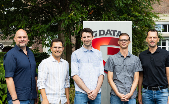 Matthias Koll, G Data Academy, Tobias Komm, Key Account Manager G Data, Christoph Lulay, Head of Content & Marketing bei Scova, Johfra de Kler, Senior LMS Administrator bei G Data und Hendrik Fliermann, VP Sales & B2B Marketing G Data CyberDefense