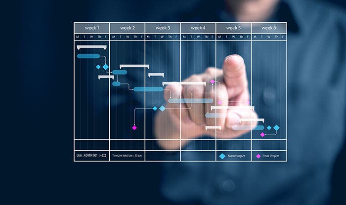 Project managers work with Gantt chart tables to plan weekly work and deliverables, schedule software activities, planning, and corporate strategy for finance, operations, sales, and marketing.